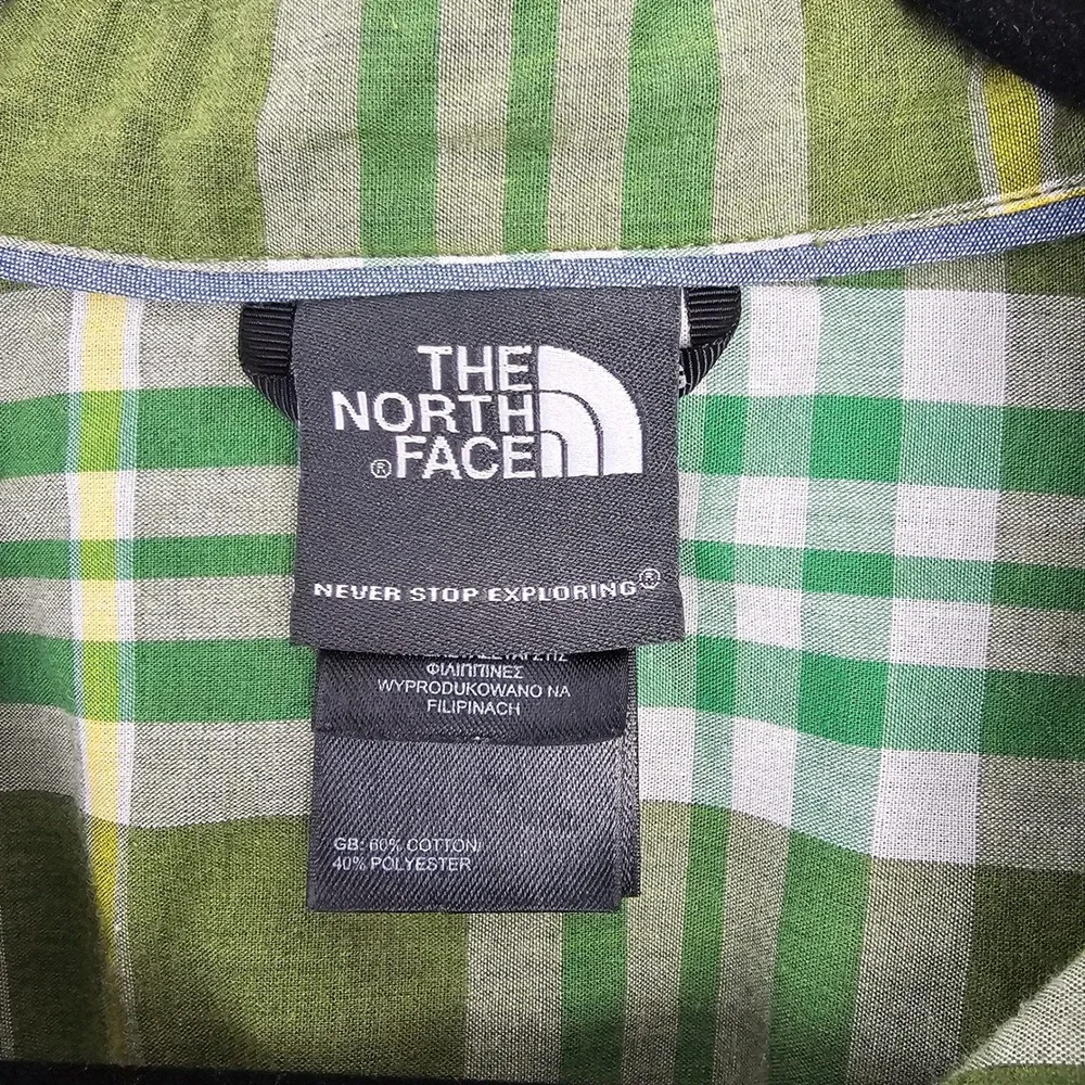 The North Face Mens Plaid Long Sleeve Snap Front Shirt Green White Yellow Medium